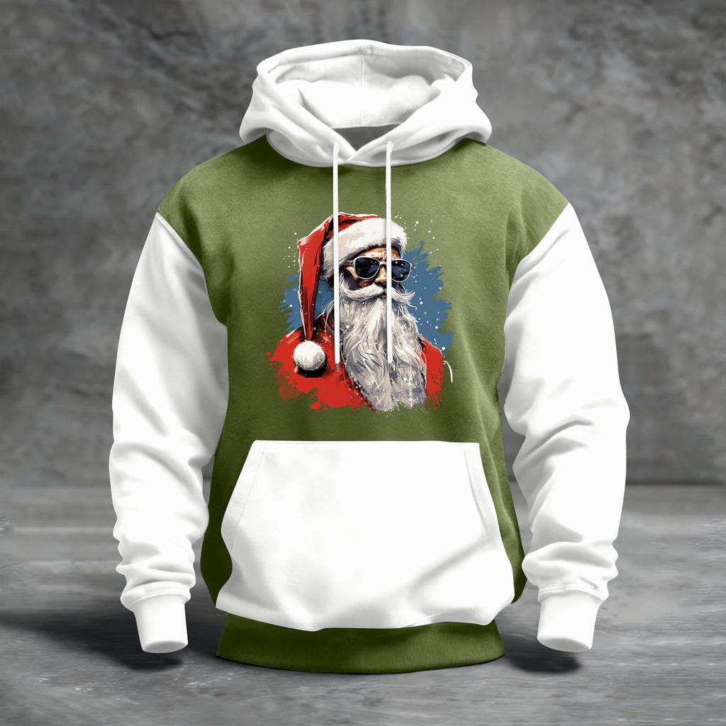 Men's Christmas Print Color Block Hooded Casual Sports Comfort Sweatshirt