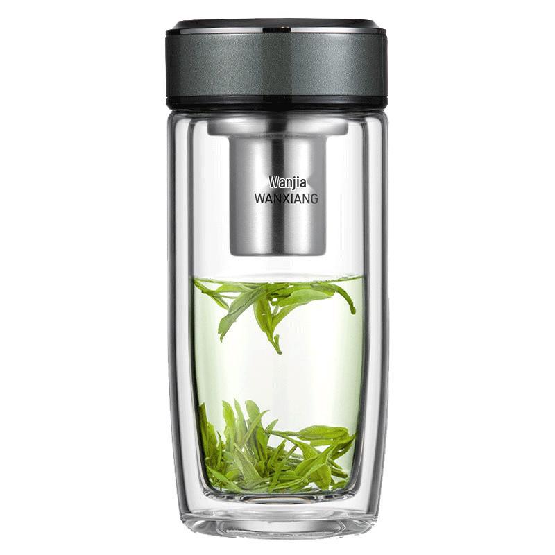 WANXIANG Double-Layer Curved Glass Tea Infuser Bottle