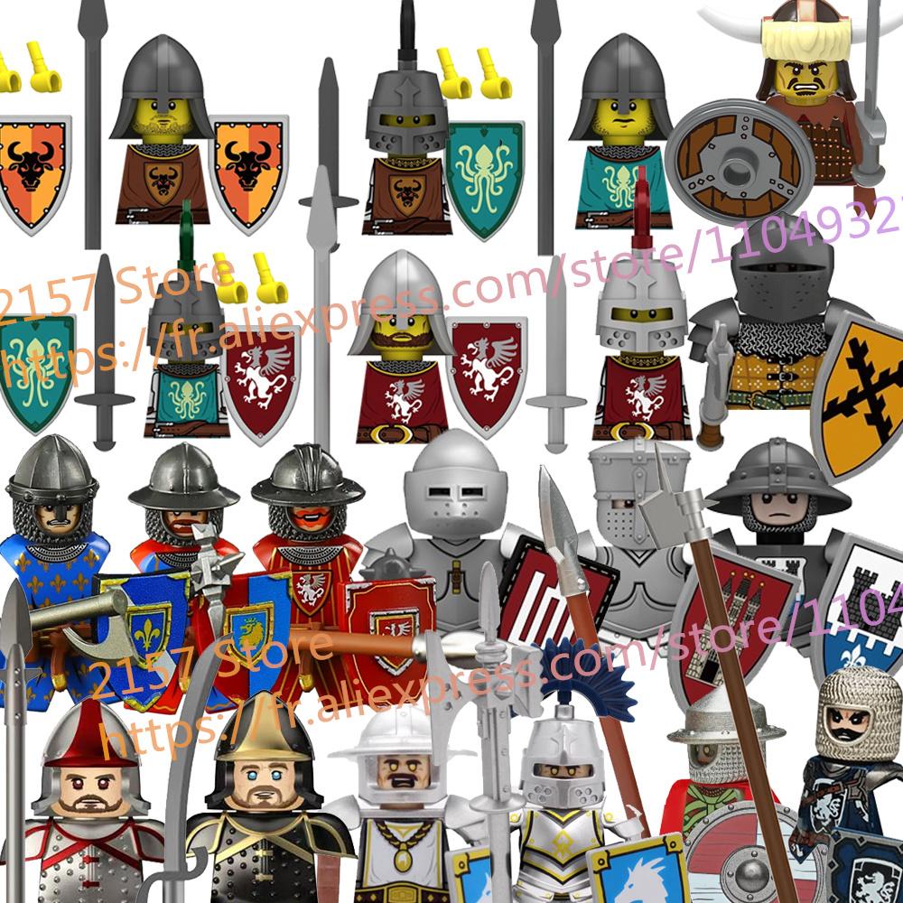 MOC Medieval Figure Building Block Castle Templar Knights Armor Militia Soldiers Gunners Shield Helmet Assembling Brick Toys S26