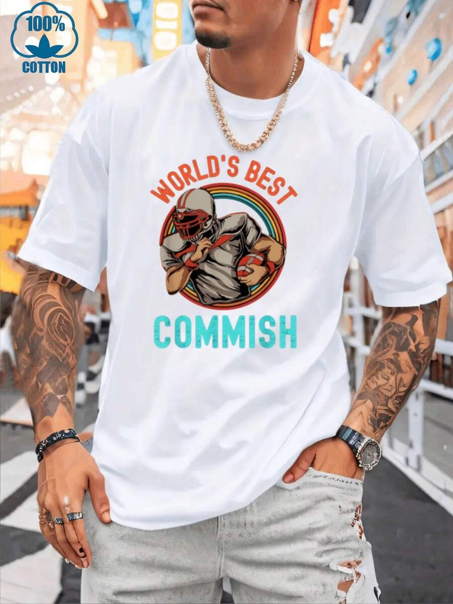 

Unisex s Casual Round Neck Short Sleeve T-Shirt Football Commish Tribute Digital Print XL