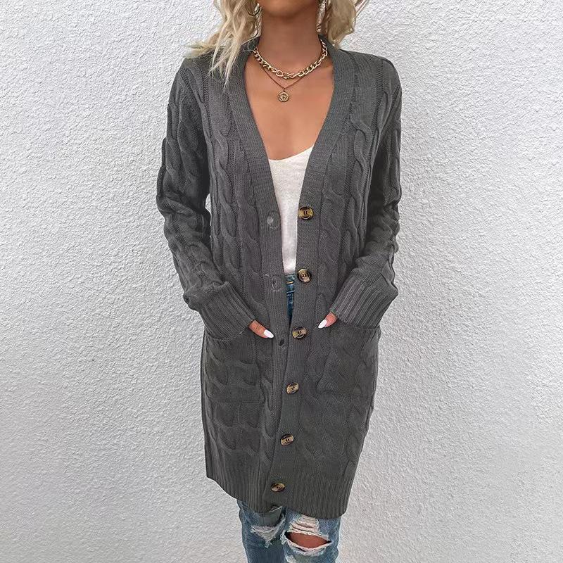IHUASU Autumn and Winter Fashion Women's Outer Cardigan Jumper Women Fashion Long Single-breasted Casual Cardigan Jacket