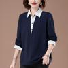 Plus Size Pure Cotton Polo Shirt - Early Autumn Long-Sleeve with Turn-Down Collar for Middle-Aged Women