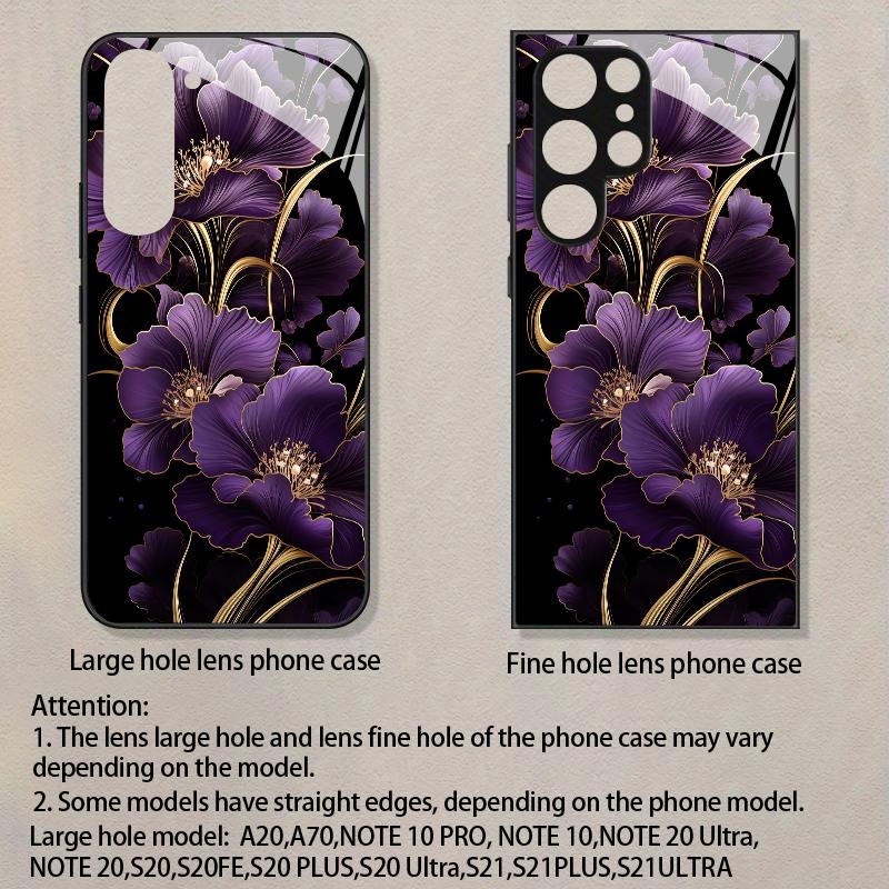 Purple Gold Floral Pattern 2D Phone Case for Samsung S26 S25 S24 S23 S22 S21 S20 A56 A36 A16 Tempered Glass Protective Cover
