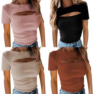 Blusas de color liso para mujer, camisetas sexis ajustadas de manga corta para otoño e invierno, camisetas para mujer