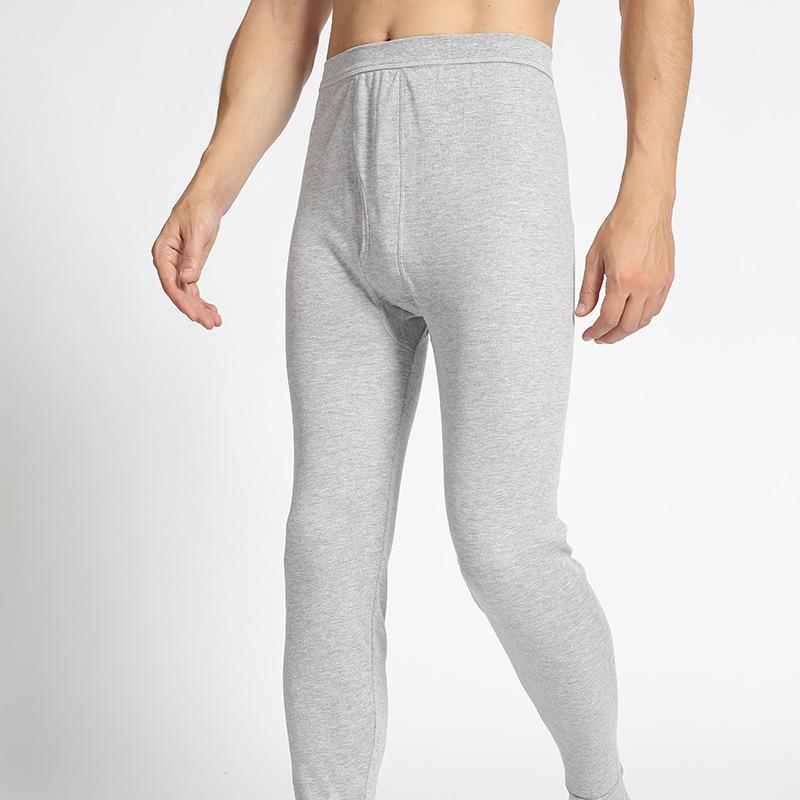 Men's Slim Fit Pure Cotton Autumn Pants for Middle-Aged & Elderly - Warm, Solid Color, Thin Wool Underpants