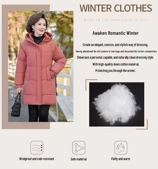 Jachetă de iarnă 2024 căptușită cu lână pentru femei de vârstă mijlocie și în vârstă - Palton gros, călduros din bumbac.