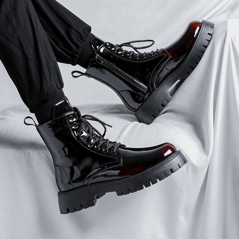 Thick-soled Martin boots winter new British style warm high-top leather shoes locomotive velvet boots leather boots