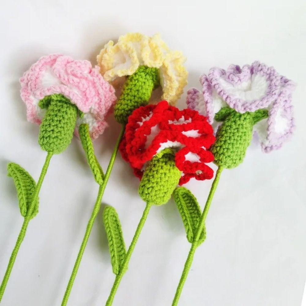 Creative Wool Carnation Bouquet Hand Crocheted Colorful Crocheted Flower Wool Woven Flower Girlfriends