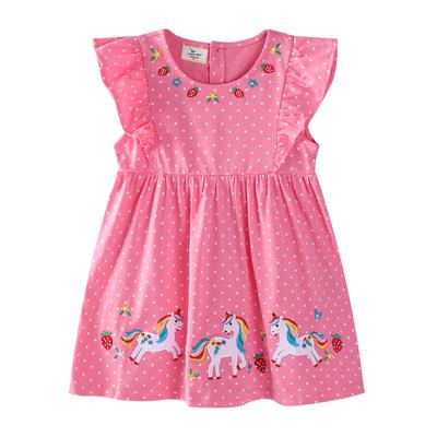 Summer New Children's Dress New Knitted Embroidered Little Cat Sports Meeting Girls' Princess Dress Short Sleeve Dress