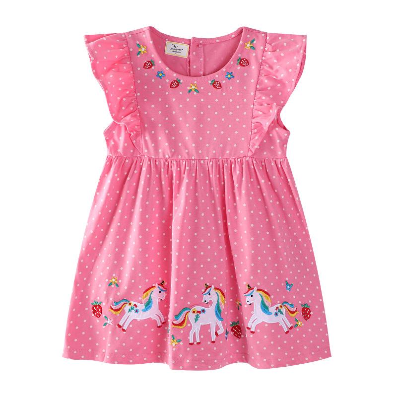 

Летнее Новое Детское Платье Новое Вязаное Вышитое Маленький Котенок Спортивное Мероприятие Платье Принцессы для Девочек Платье с Коротким Рукавом 7T