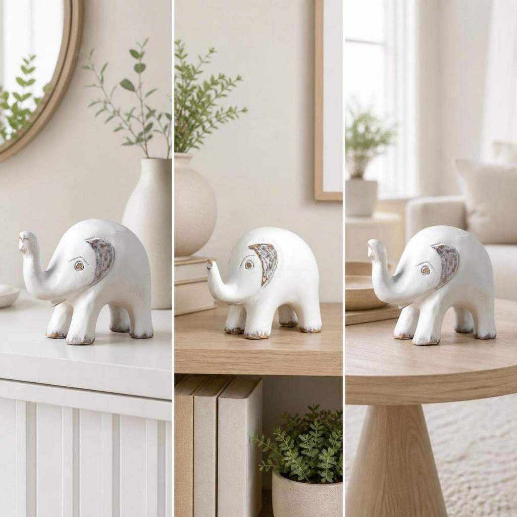 Distressed Resin Elephant Figurine Rustic Sculpture Sculpted Statue
