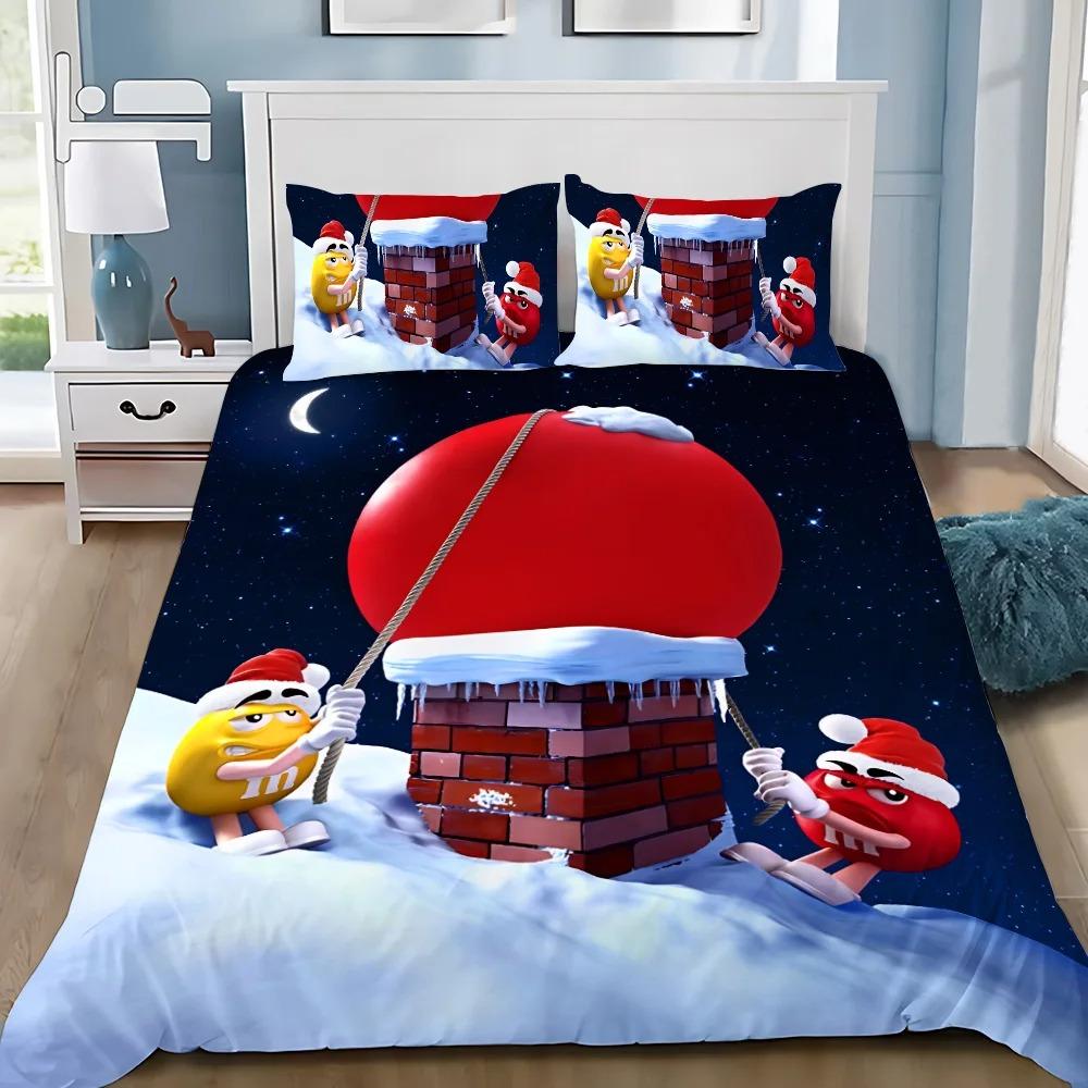 Fashion M&M Chocolate Logo Duvet Cover Pillowcase Bedding Set Boys Girls Bedroom Decoration Children Gift Single Double Size