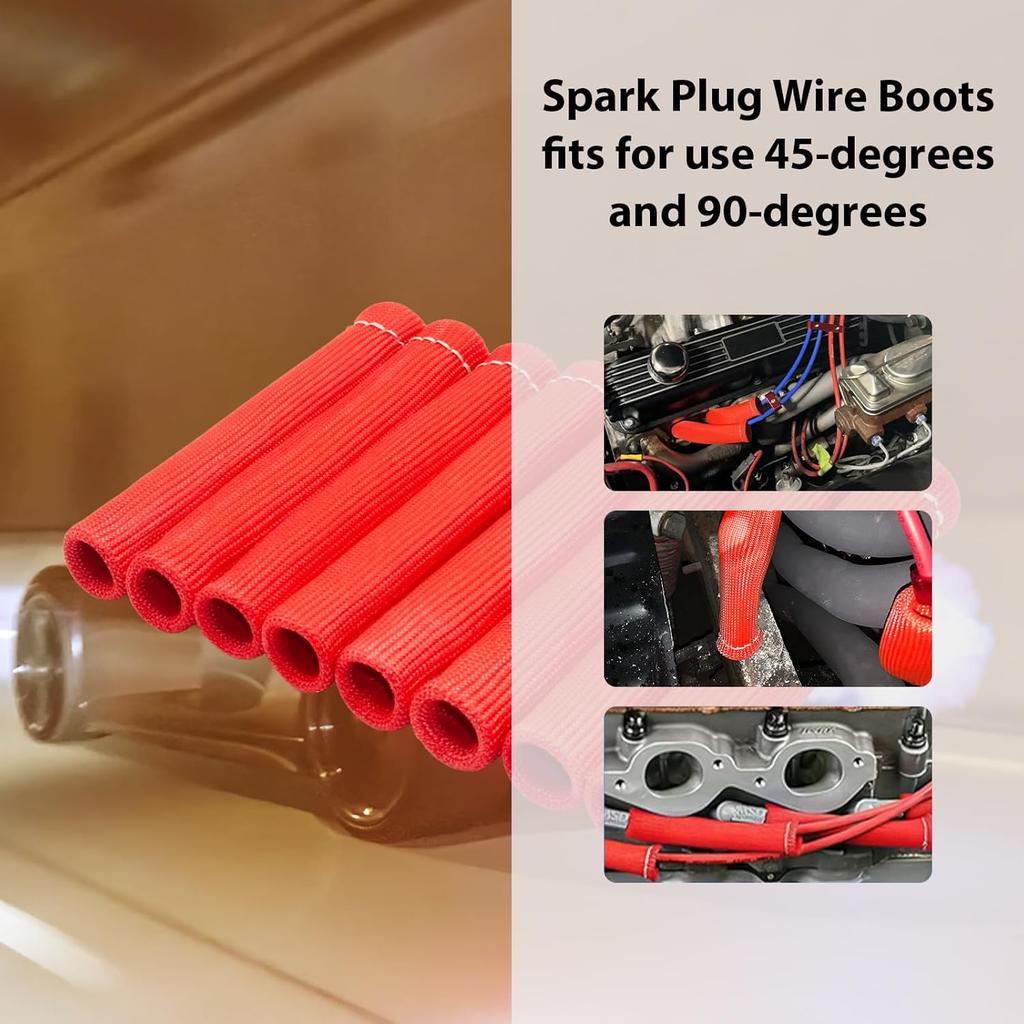 12pcs Spark Plug Wire Separator Divider & 8pcs Spark Plug Wire Boots Protector Heat Shield Sleeve, Aluminium Alloy Engine Spark Plug Wire Divider