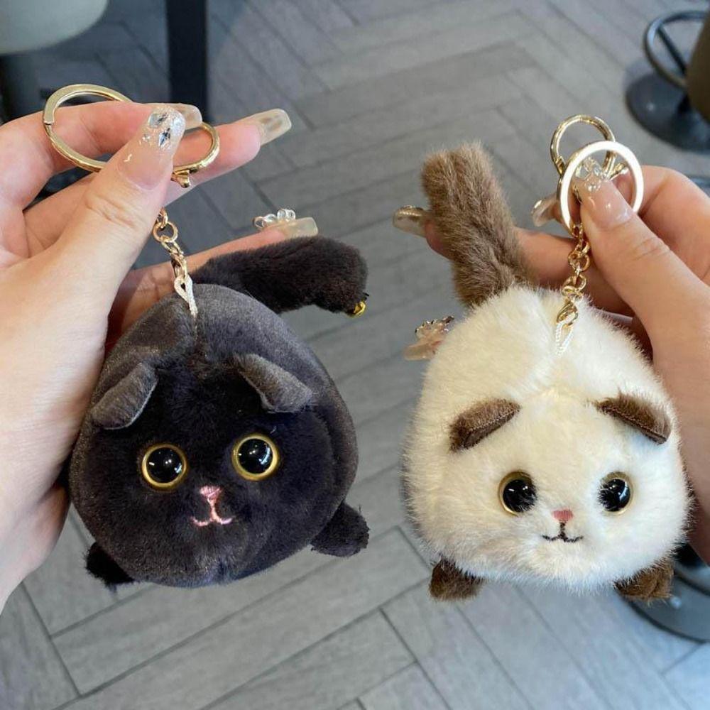 Squeezing Plush Black Cat Pendant 3D Eyes Cat Plush Keychain Room Decoration