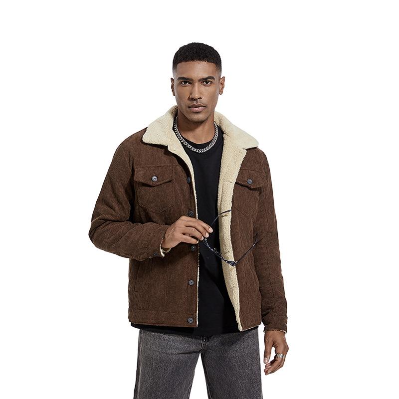 Men's Corduroy Jackets Sherpa Fleece Lined Trucker Jackets Cotton Turn-Down Collar Warm Fall Winter Button Down Jacket Casual Pockets Coat for Men