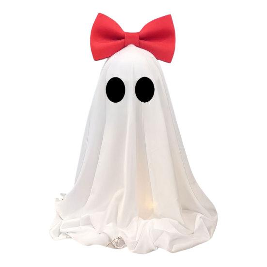 yangyizhi LED Ghost Decoration, Halloween Pink Bow Tabletop Ornament, Soft Fabric Haunted House Decor with Warm Glow for Home