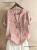 Women's Plus Size Casual Cotton Linen Button-Up Retro T-Shirt