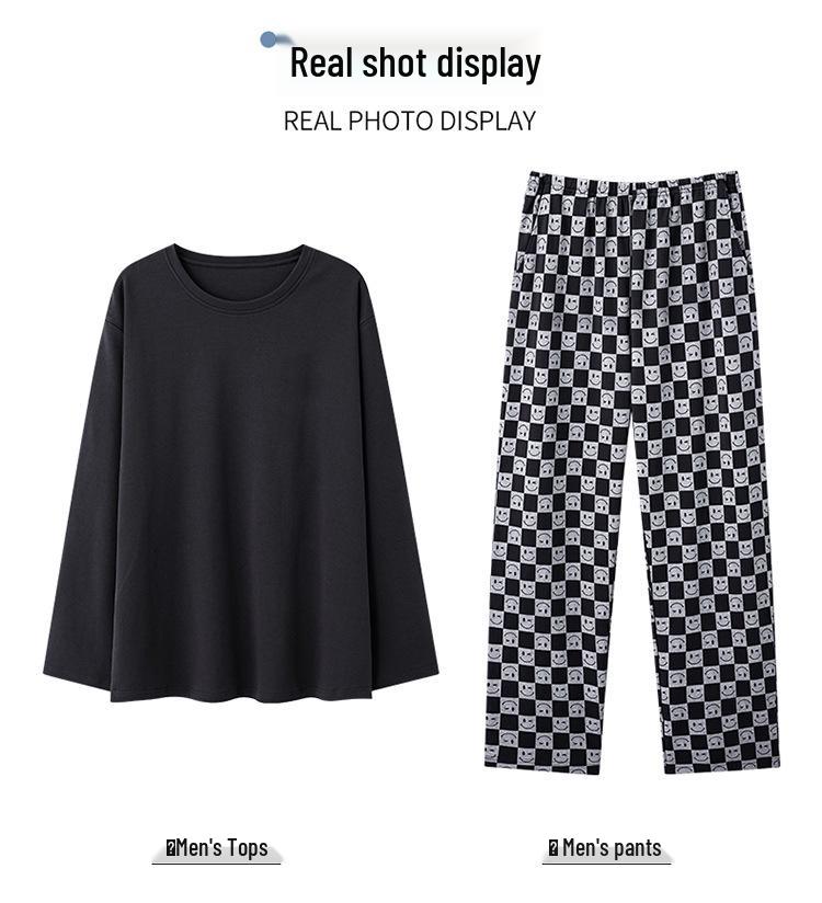 Herren Pyjama-Set aus reiner Baumwolle mit Karomuster – Langärmlig, Übergröße, Teenager-freundlich, Für drinnen oder draußen, Frühling/Herbst.