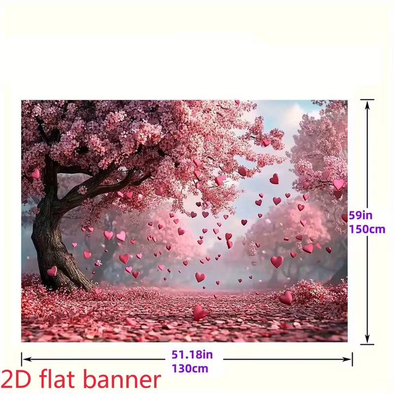 2D Romantic Cherry Blossom Hearts Photography Background Cloth for Weddings
