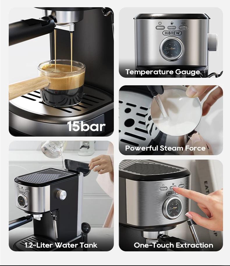 New HiBREW Espresso Coffee Machine Cafetera Semi Automatic Coffee Maker 20Bar Visual Temperatura H5A