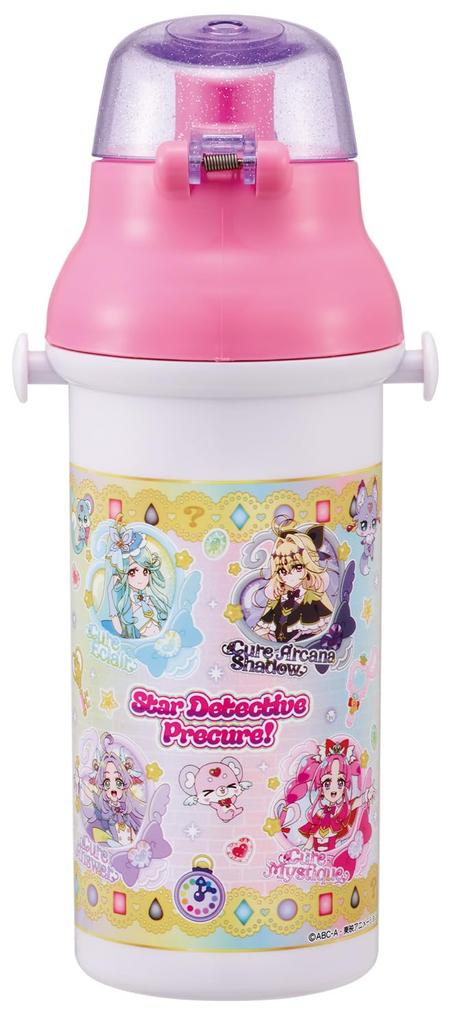 Skater Children's Water Bottle, Direct Drink, Plastic, 480ml, One-Push OpenClose, Dishwasher Safe, Made in Japan, Detective Precure Design, Girls'