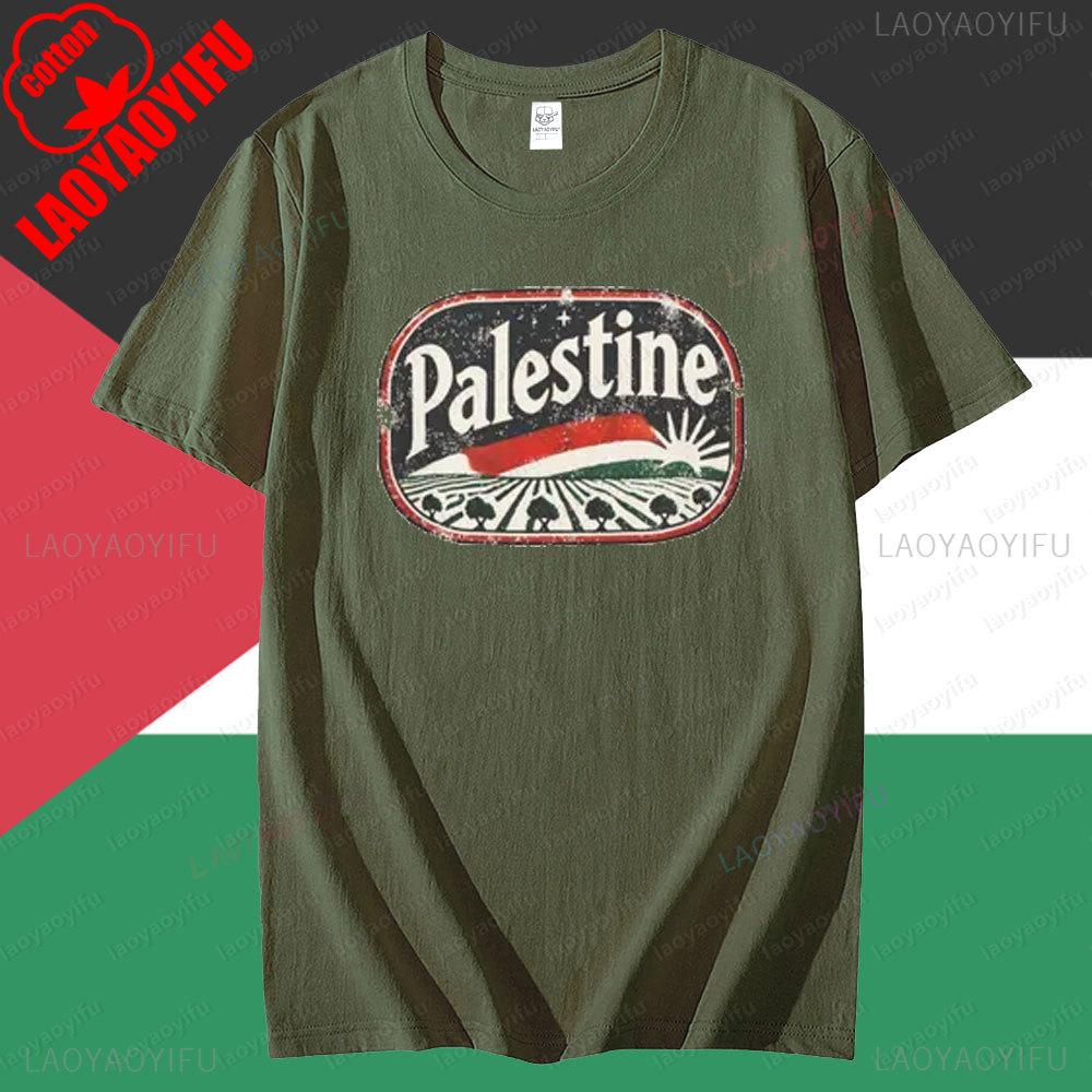 Retro Palästina Grafik T-Shirt Tops Vintage Palästina Olivenbaumfelder T-Shirt Herren Damen Sommer Rundhals Baumwolle Kurzarm