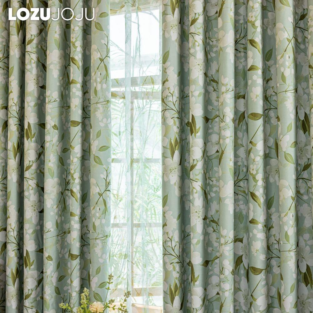 1PC LOZUJOJU Fashionable and Versatile Gardenia Green Printed Curtains Full Blackout Curtains for Bedroom Living Room Balcony Window for Home Decor