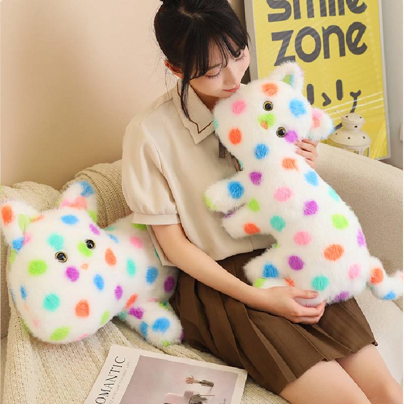 Colorful Spotted Cat Plush Toy Pillow Pp Cotton Stuffed Children Birthday Gift