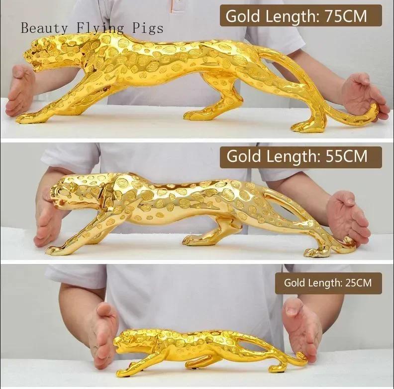 Moderne Abstrakte Gold Panther Skulptur Geometrische Harz Leopard Statue Wildtier Dekor Geschenk Handwerk Ornament Zubehör Einrichtung