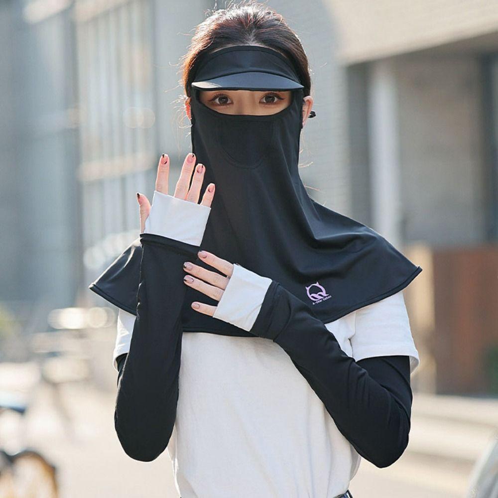 UV Protection Sunscreen Face Cover Solid Color UV Protection Veil Thin Ice Silk Mask  Hiking