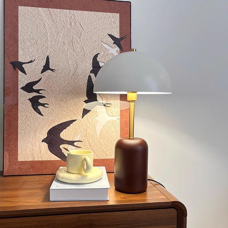 Mid-Century French Retro Solid Wood Bedside Lamp with Wabi-Sabi Style for Bedroom or Living Room