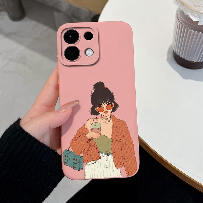 För Oppo Realme 5 6 7 8 9 10 Pro Plus K12 A5 A5X Telefonskal Söta Flicka Mönster Flytande Silikon Avancerat Anti-Slip Skyddsskal För Oppo Hölje
