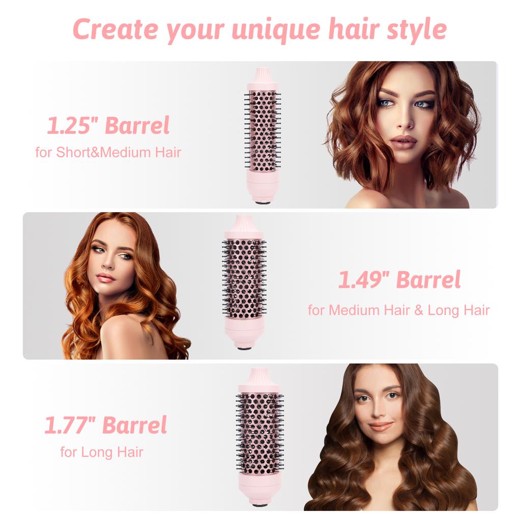 Thermal Round Brush Set, Hot-Air Curling Iron Brush, 3 Barrel Sizes, 5 Temp Settings for Fine To Thick Coarse Hair