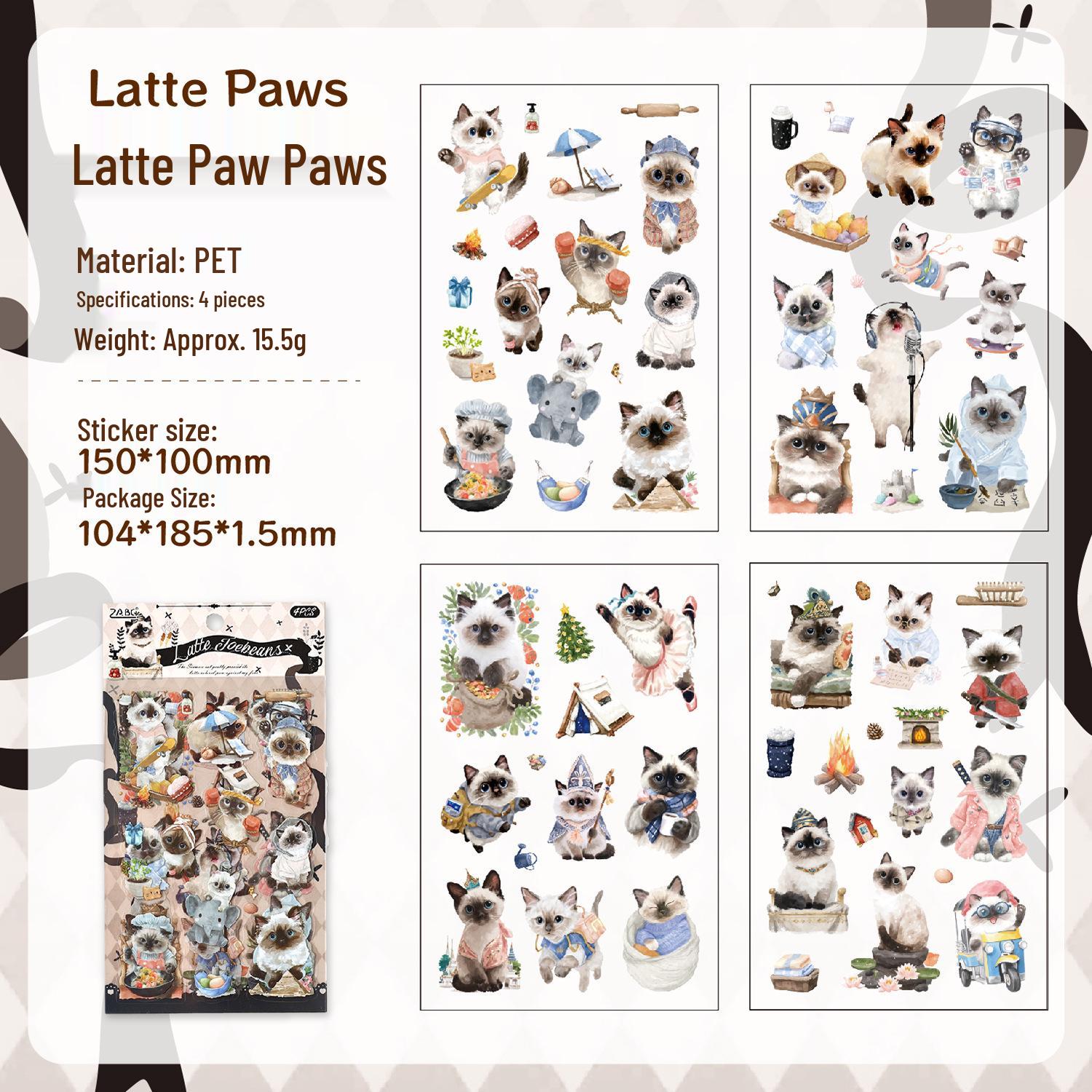 ZABC Clear PET Sticker Sheet - Paw Print Companion Series (4 Sheets, Cartoon Animal Scenery)