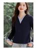 Women's V-Neck Layered Long-Sleeve T-Shirt: New 2026 Spring Style, Regular Fit, Fashionable Base Layer.