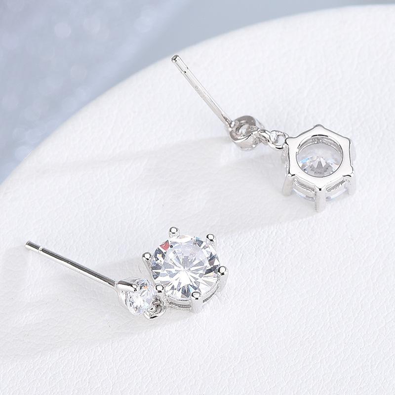 S925 Sterling Silber Doppel Diamant Sechs-Klauen Ohrringe frauen Koreanischen Stil Diamant-Embedded Personalisierte Alle-Spiel Anti-Allergie Ohrringe