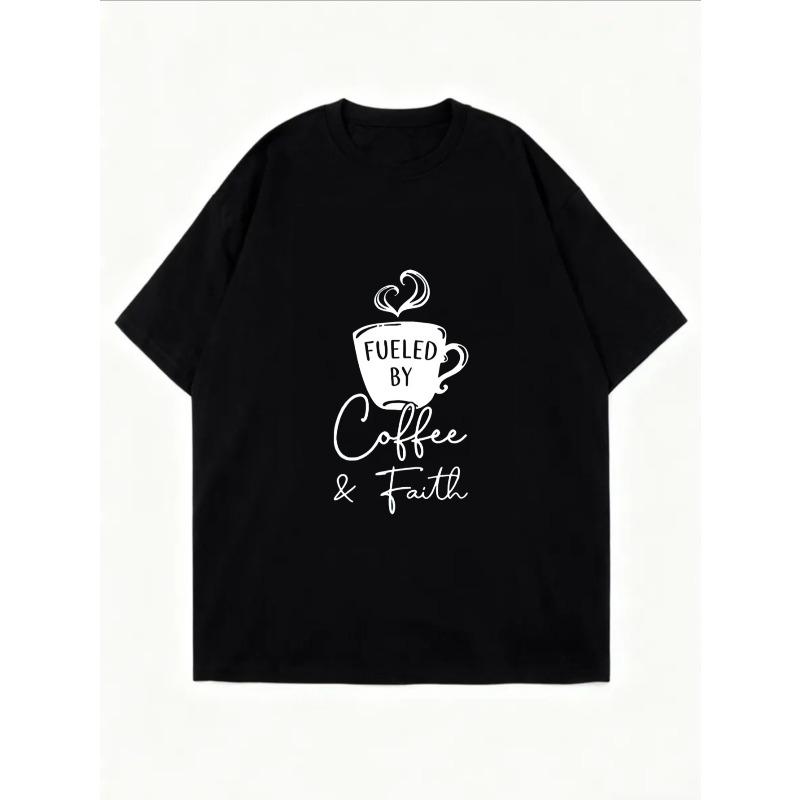 White Oversized T-Shirt With Coffee And Faith Print For Casual Wear