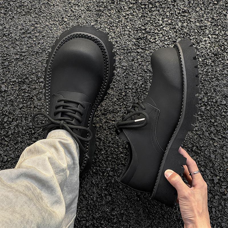 

Derby shoes men s trendy shoes British style heightening round head leather shoes high sense big head Mickey shoes 91019-J 38 чёрный