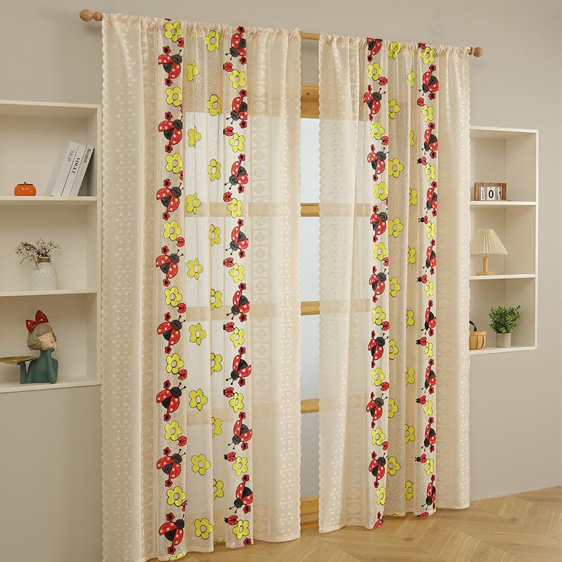 Labelled Small Mushroom Embroidered Curtains Bedroom French Cream Curtain Living Room Bedroom Balcony Window Screen