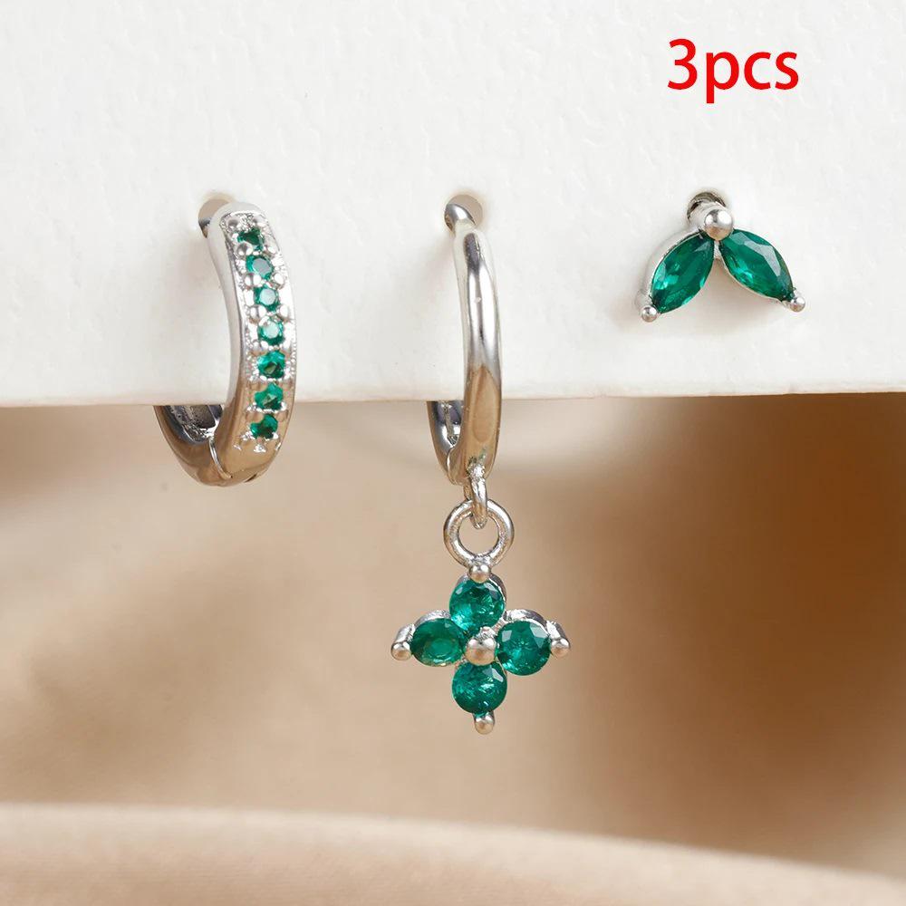 Xiyin Crystal Flower Hoop Earrings Set – Elegant Geometric Dangle & Cartilage Piercing Jewelry