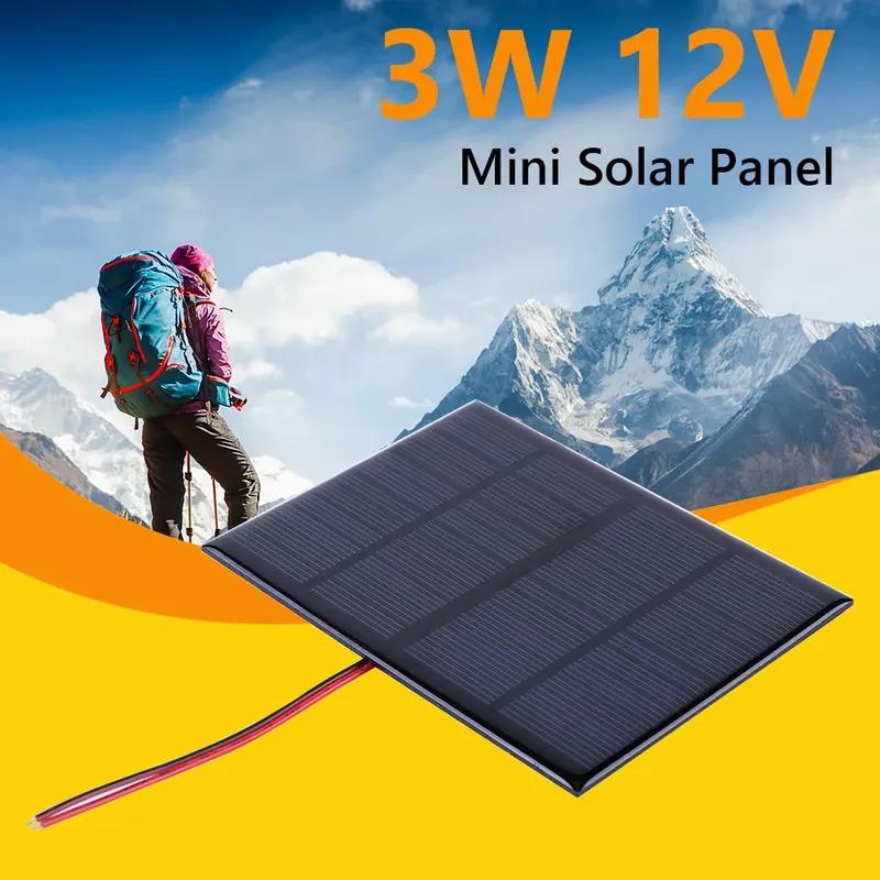 Mini Solar Panel 3W 12V Small Cell Module Polysilicon Board Portable Outdoor DIY Solar Charger 115x85mm for 9-12V Battery/Mobile