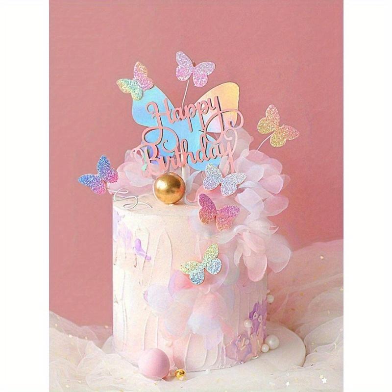 5pcs Ombre Glitter Butterfly Cake Toppers, Rose Gold Foil Balloon Cake Decorations, Sparkling Butterfly Cupcake Picks Butterfly Cake Decor