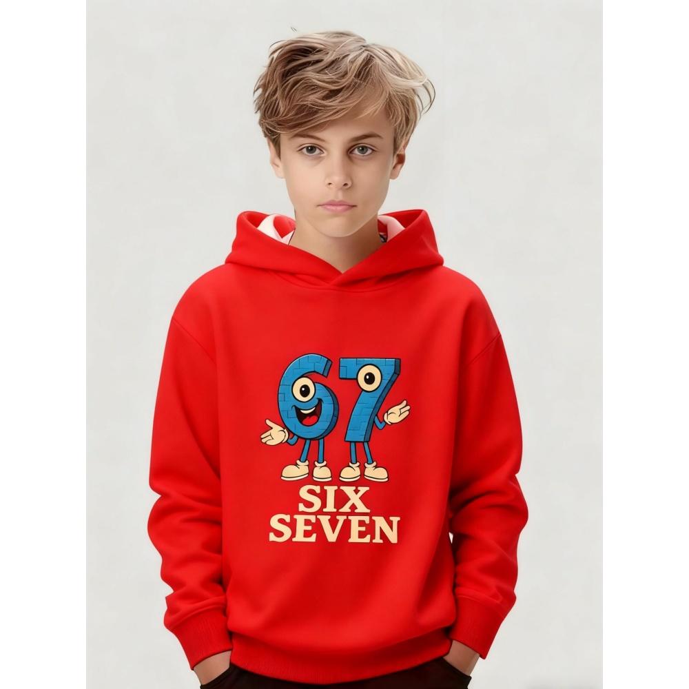 Huiteng1 Meme 67 Patroon Hoodie voor Jongen Casual Ronde Hals Korte Mouwen Hoodie Comfortabel Trendy Street Lange Mouw Kinderkleding 120