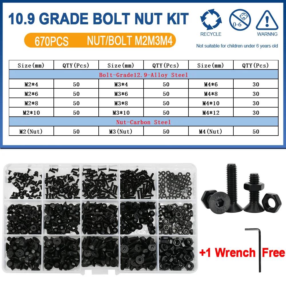 DIN7991 Allen Flat Head Hex Bolt Nut Set Kit M2 M3 M4 M5 M6 Black Grade 10.9 Steel Hex Hexagon Socket Countersunk Head Screw