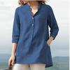 Spring 2026 Women's Solid Colour Seven Part Sleeve Stand Up Collar Cotton Linen Casual Pullover Shirt