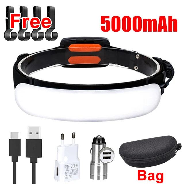 Powerful COB LED Headlamp 5500mah Portable Headlamp With Built-in Battery Torch USB Rechargeable Outdoor Waterproof Head Lamp