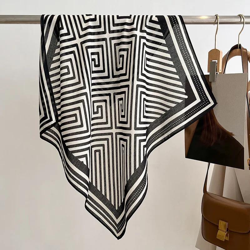 Luxury 70cm Small Cotton Hair Women Square Scarf  Print Neckerchief Ladies Neck Tie Hand Wrist Foulard Bandana Echarpe