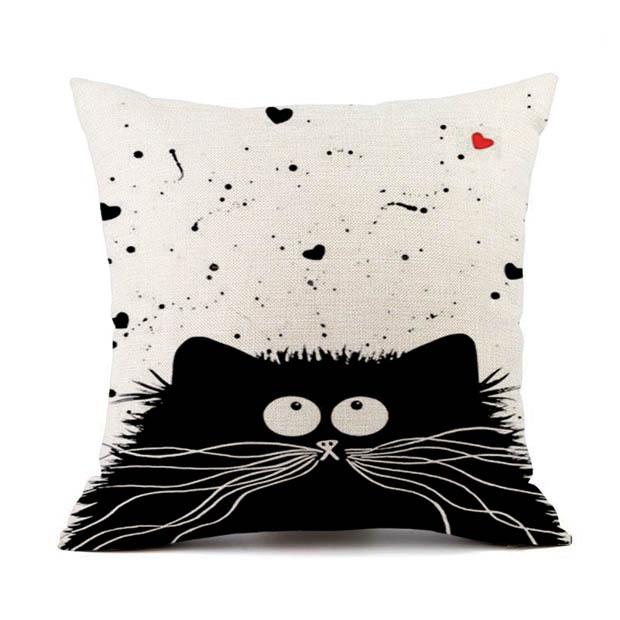 European Linen Cat Print Sofa Pillow Cover
