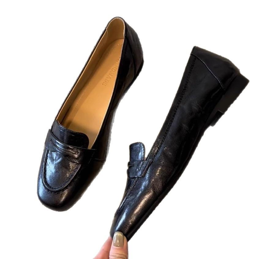 Sheepskin Version~ Leather Loafers Women's New One-pedal British Style Small Leather Shoes Commuter Flats French Single Shoes