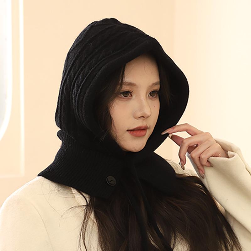 Женский комплект из вязаной шапки и шарфа из искусственного кашемира – толстый, теплый, ветрозащитный для осени и зимы One Size чёрный